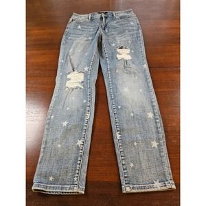 Judy Blue Jeans Boyfriend Fit Destroyed 9/29 Star Print JB88553 Mid Rise Holes